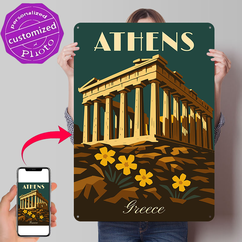 Travel Accessories Greece - Poster Logam Retro Perjalanan Athena Yunani,