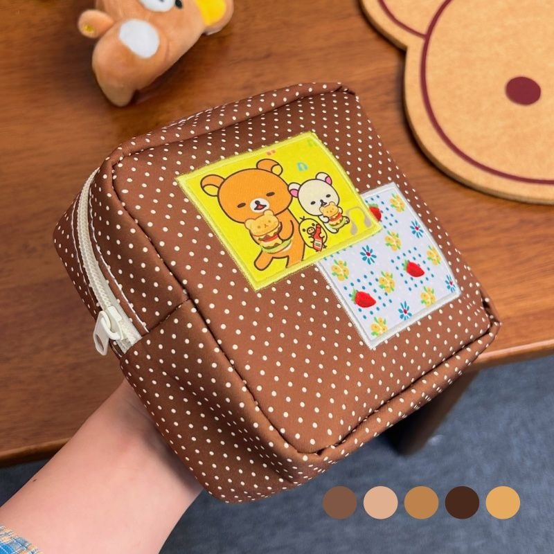 Travel Accessories Store - Tas Kosmetik Polkadot Coklat Rilakkuma Kawaii